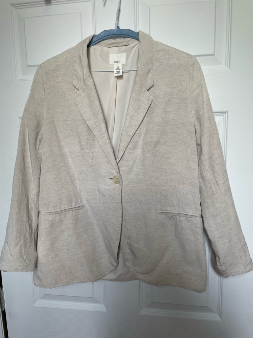 H&M Light Beige Linen-Blend Single Button Blazer